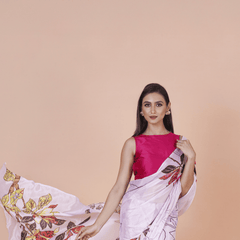 Lightweight Lavender Chinon Silk Saree with Modern Floral Design