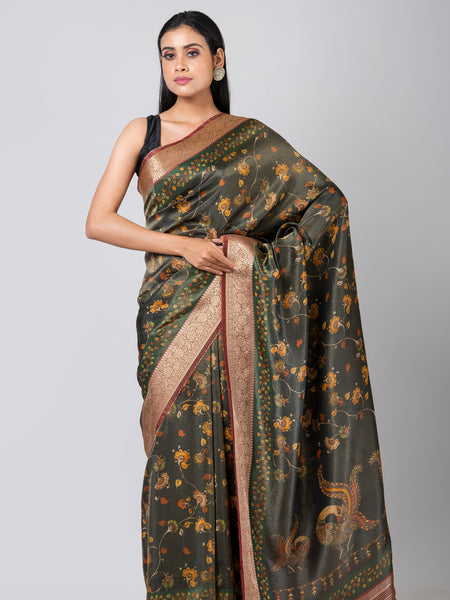 Regal Verve Dark Green Organza Tissue Zari Saree for Women Elegant Party Wear Saree