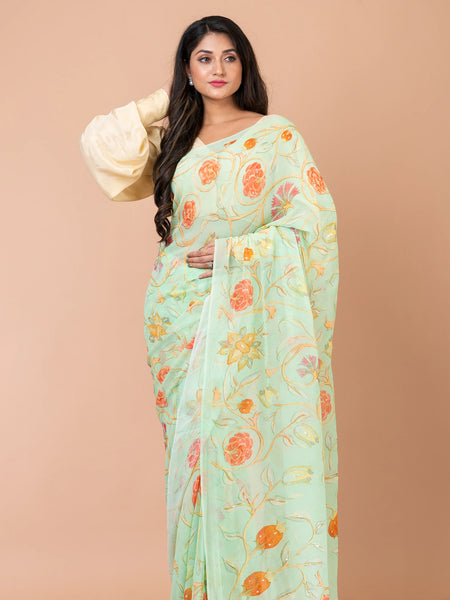 Mint Melody Designer Mint Green Georgette Saree for Party and Occasion Wear