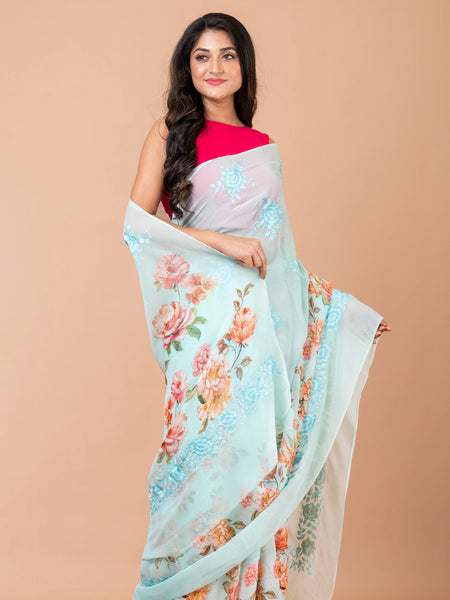 Skyward Whispers Beautiful Blue Georgette Saree for Party and Festive Occasions