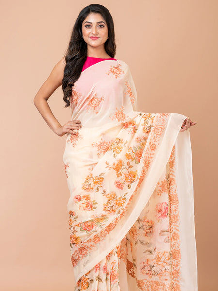 Sheer Serenity Minimal Pale Yellow Georgette Saree – Timeless Ethnic Elegance
