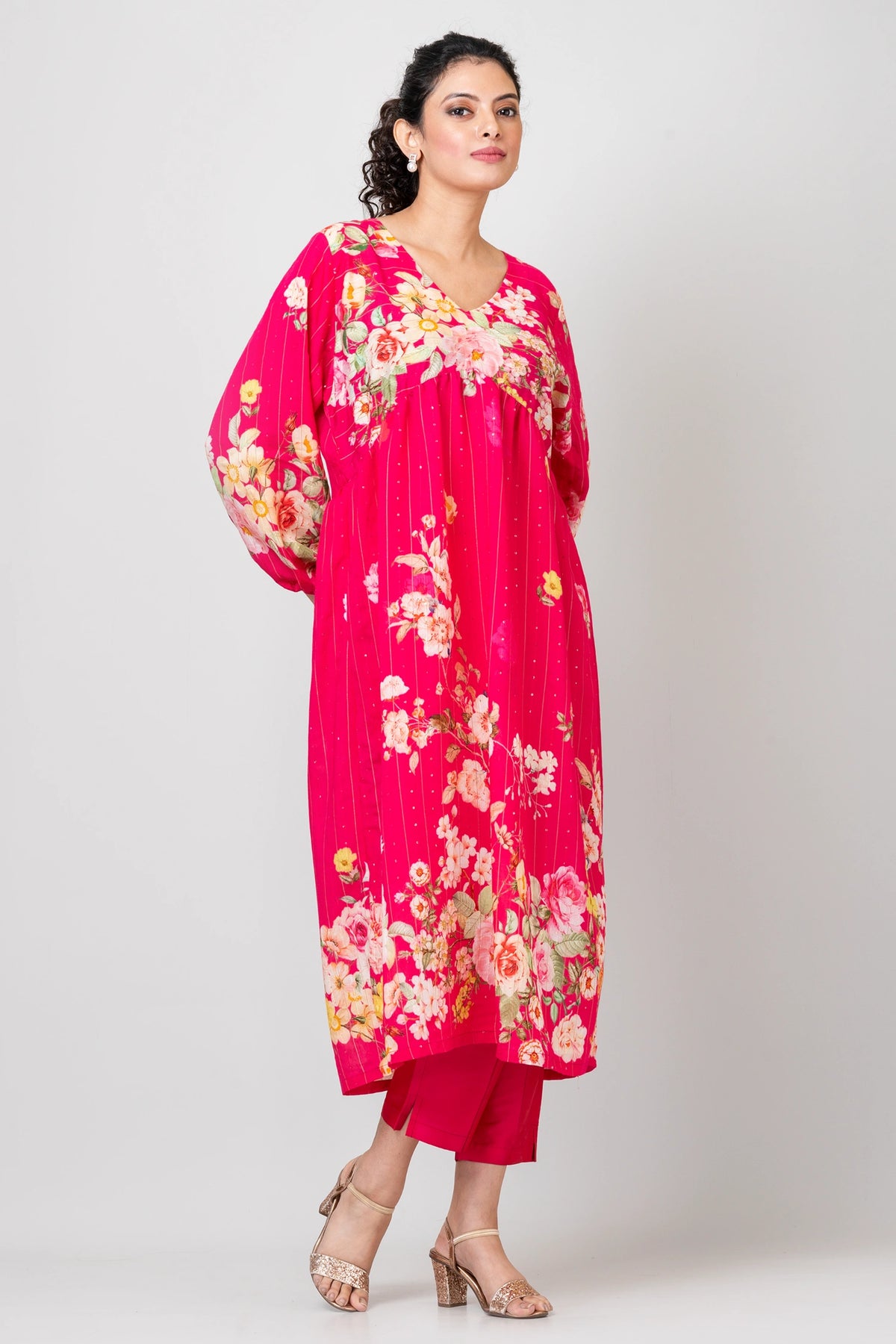 Soothing Florals Designer Pink Sequence Woven Kurta Pant Set for Festive Wear