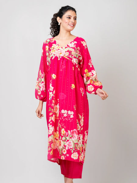 Soothing Florals Designer Pink Sequence Woven Kurta Pant Set for Festive Wear