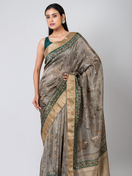 Serenity Charm Designer Grey Organza Tissue Saree for Wedding and Celebration Wear
