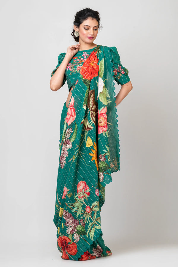 Premium Green Festive Crepe Saree with Sequin Work