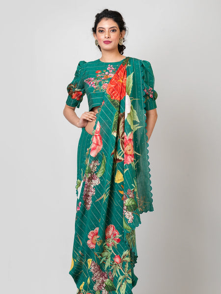 Premium Green Festive Crepe Saree with Sequin Work