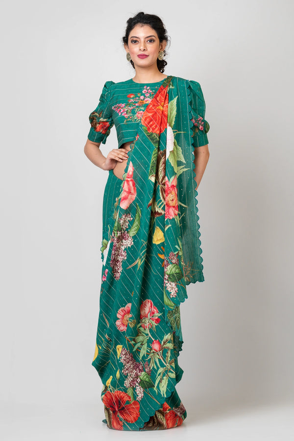 Premium Green Festive Crepe Saree with Sequin Work