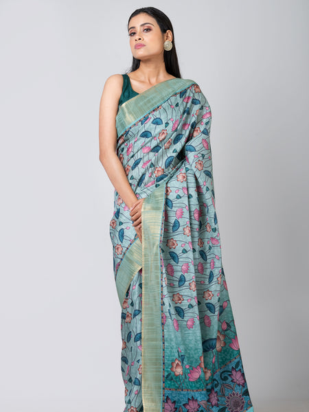 Lotus Harmony Sky Blue Semi Tussar Zari Saree – Elegant Lightweight Festive Wear Saree