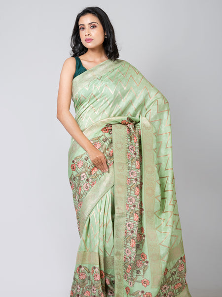 VERDANT BLOSSOM Designer Light Green Leheriya Saree in Soft Dola Fabric for Festive & Wedding Wear