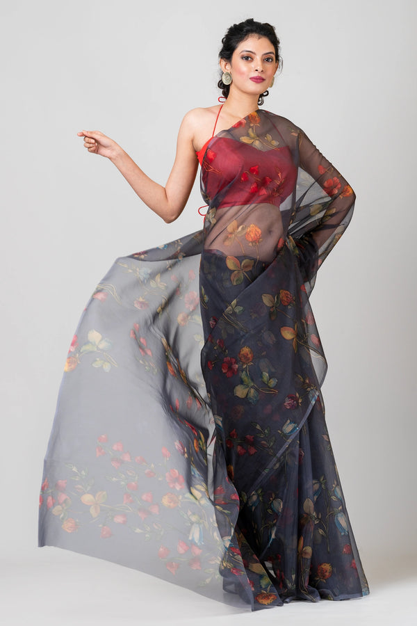 Black Lightweight Organza Saree for Party Wear
