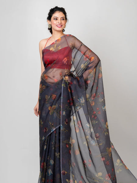Black Lightweight Organza Saree for Party Wear