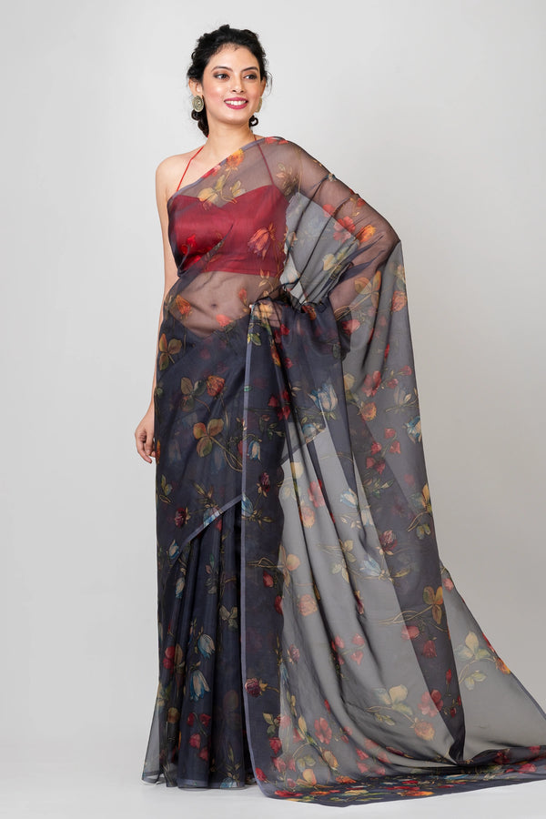 Black Lightweight Organza Saree for Party Wear
