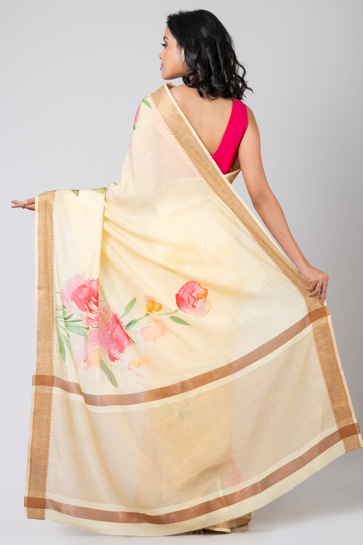 Pastel mirage bloom | Elegant Light Yellow Chanderi Saree for Weddings and Celebrations