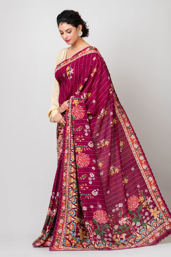 Sparkling shine Designer Maroon Crepe Saree with Woven Sequence Work Festive Wear