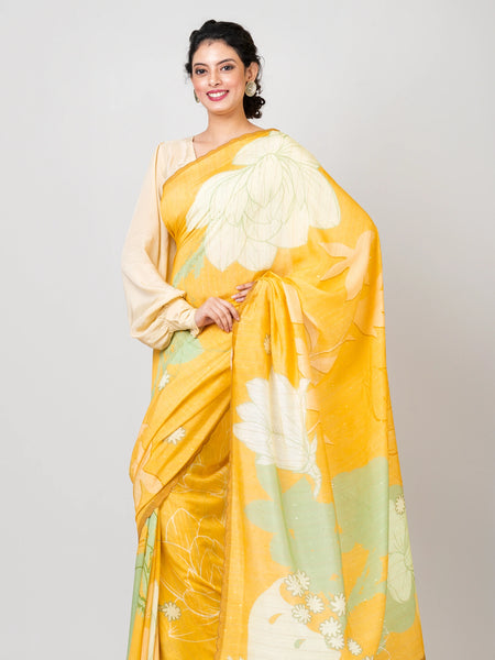 Golden garden Stylish Yellow Crepe Saree with Subtle Sequence Embellishment
