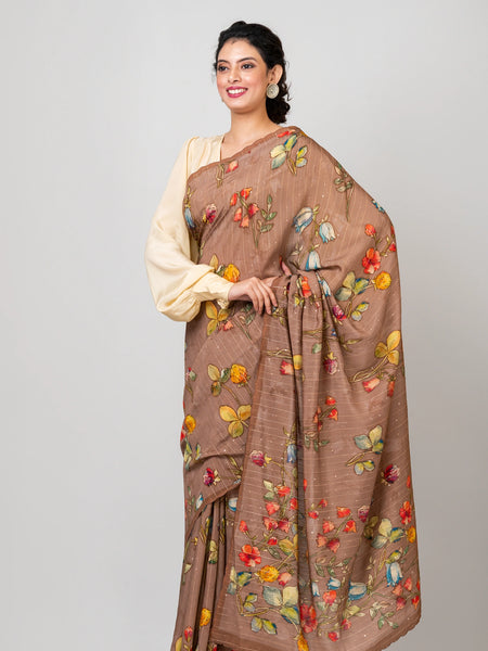 Brown Party Wear Crepe Saree with Sequin Detailing