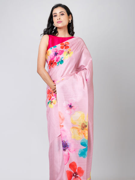 Rosy Bloom Pink Semi Tussar Saree | Elegant Traditional Ethnic Wear Saree