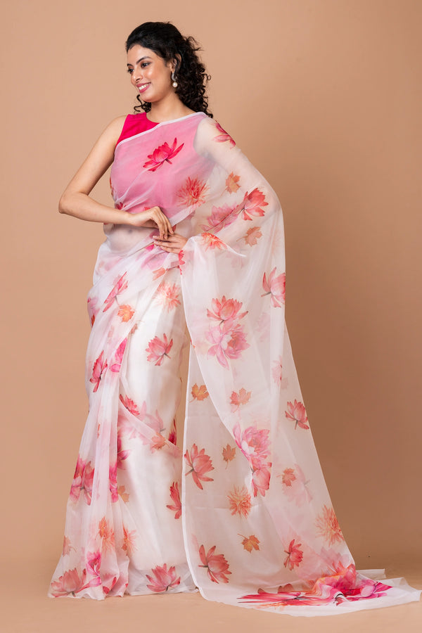 Premium White Lightweight Organza Saree