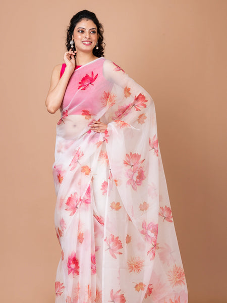 Premium White Lightweight Organza Saree
