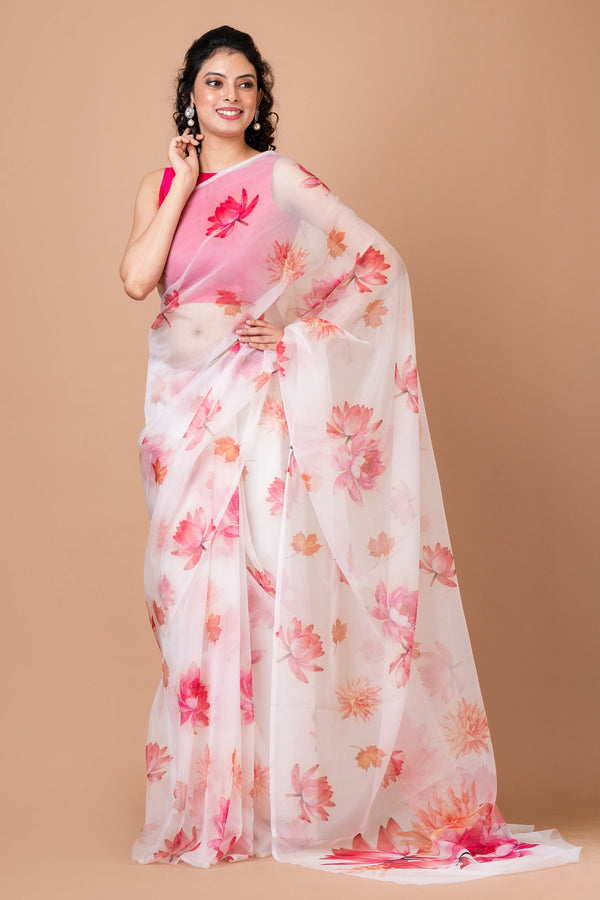 Premium White Lightweight Organza Saree