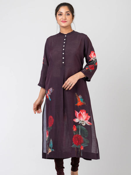 Lotus Dance Delight Designer Purple Chanderi Kurta Set with Pants for Women