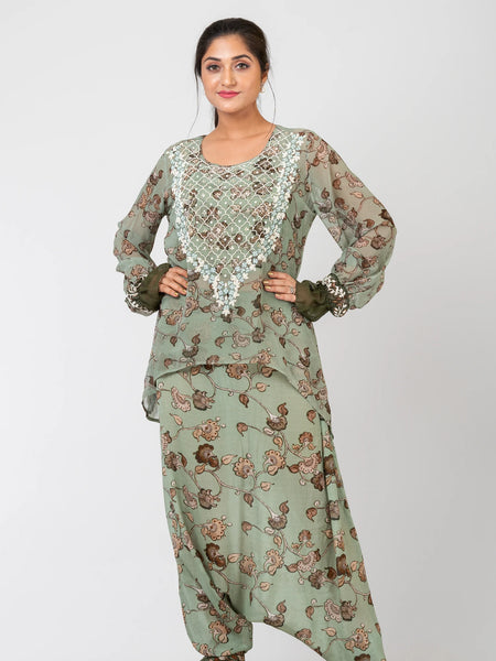 Green Trellis Charm Premium Green Ethnic Wear Set – Stylish Party Wear Co-Ord Set