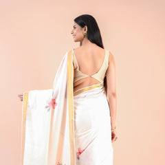 Suvasini | Traditional Kasavu Saree in Kerala Cotton with Floral Design & Gold Border