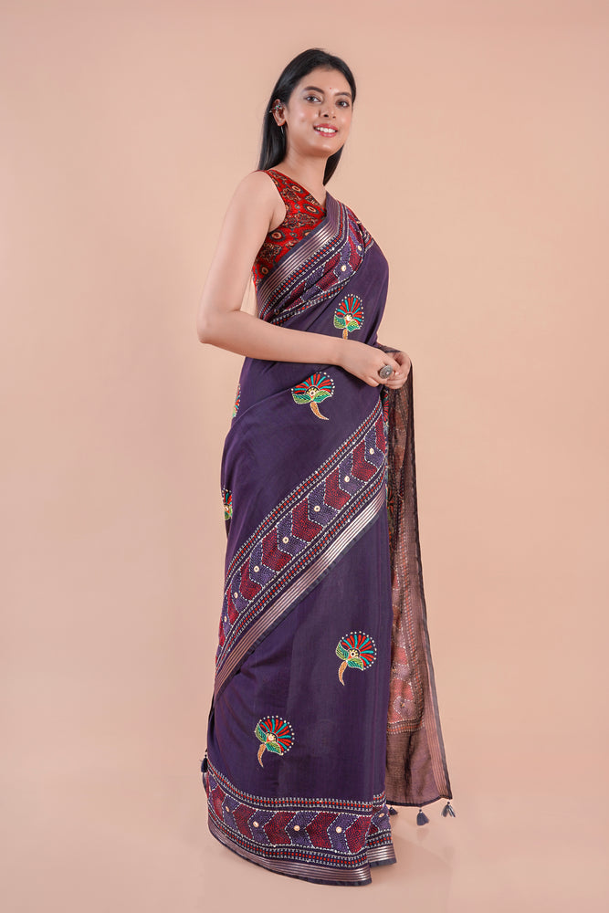 Komal | Chanderi saree katha with mirror work