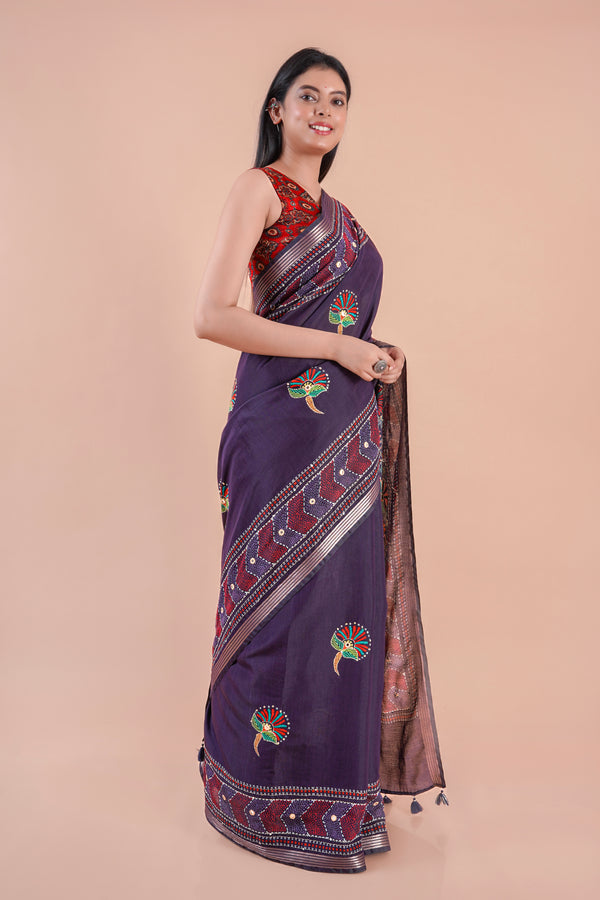 Komal | Chanderi saree katha with mirror work