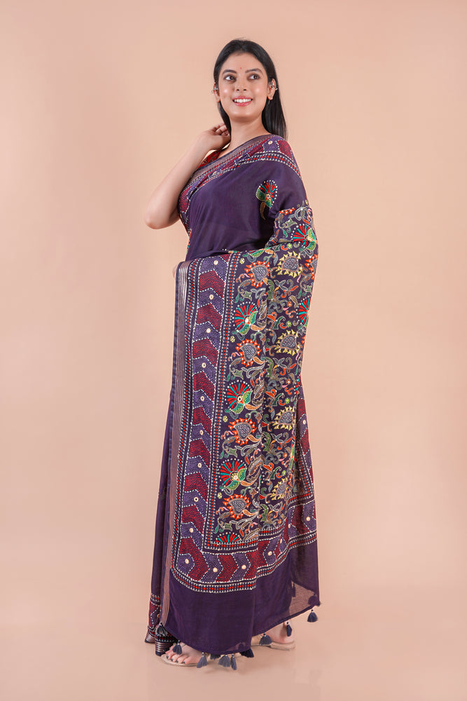 Komal | Chanderi saree katha with mirror work