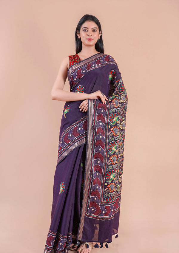 Komal | Chanderi saree katha with mirror work