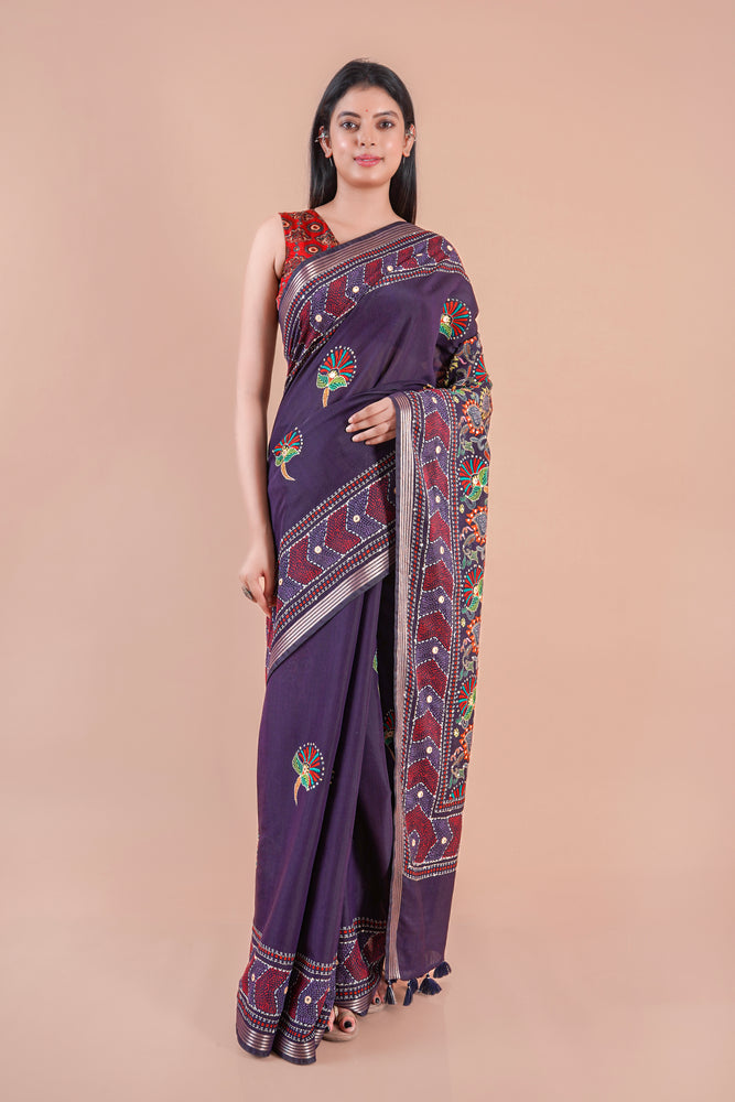 Komal | Chanderi saree katha with mirror work