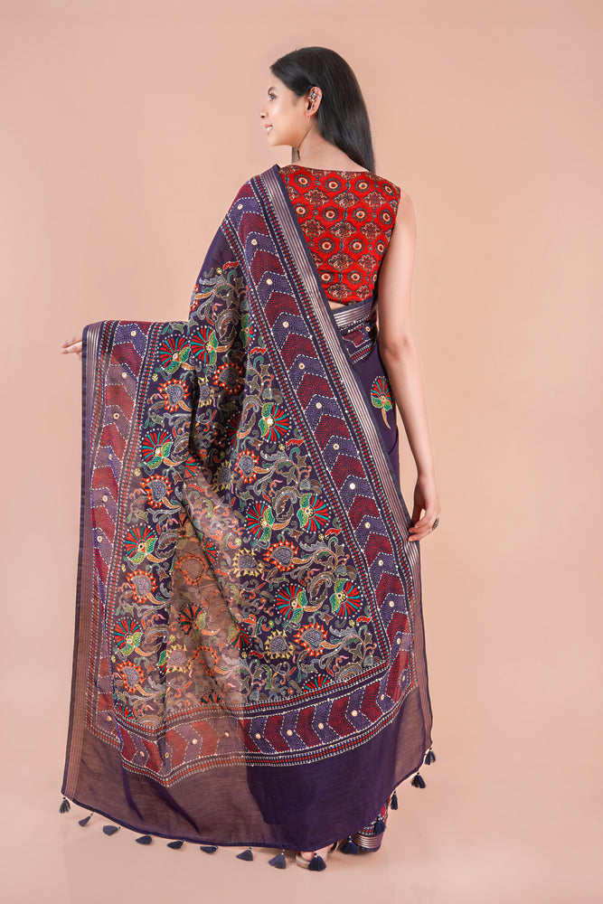 Komal | Chanderi saree katha with mirror work
