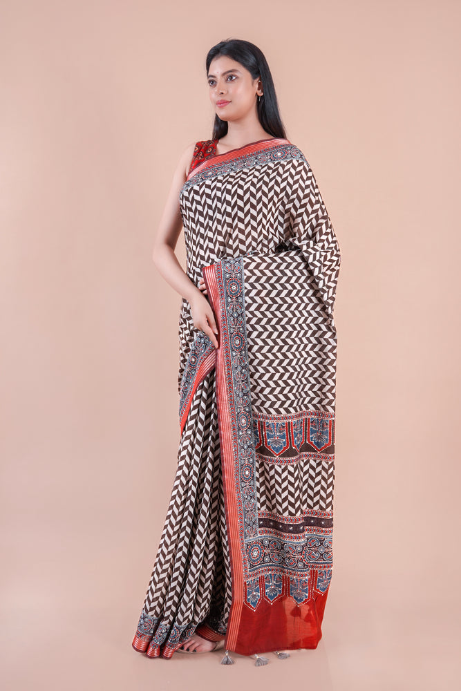 Dhaga | Chanderi saree katha with mirror work