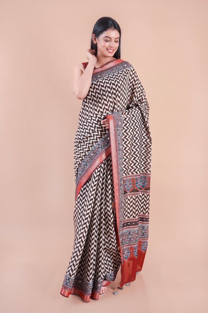 Dhaga | Chanderi saree katha with mirror work