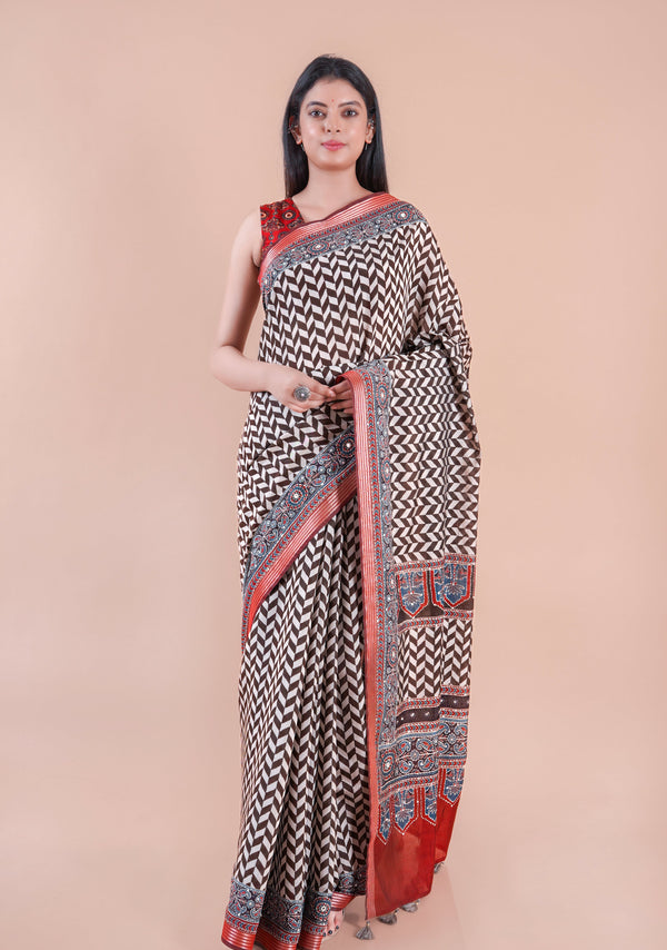 Dhaga | Chanderi saree katha with mirror work