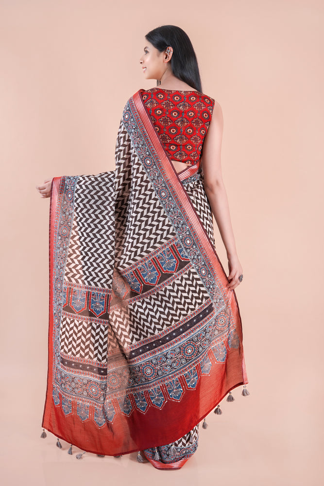 Dhaga | Chanderi saree katha with mirror work