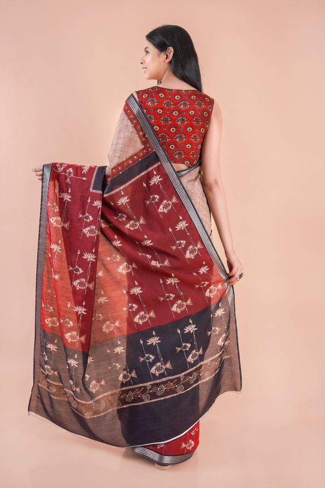 Reshami | Chanderi saree katha with sequence work