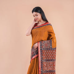 Kora | Chanderi saree katha with mirror work