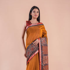 Kora | Chanderi saree katha with mirror work