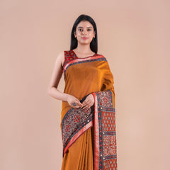 Kora | Chanderi saree katha with mirror work