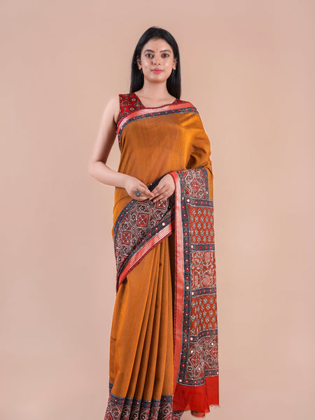 Kora | Chanderi saree katha with mirror work