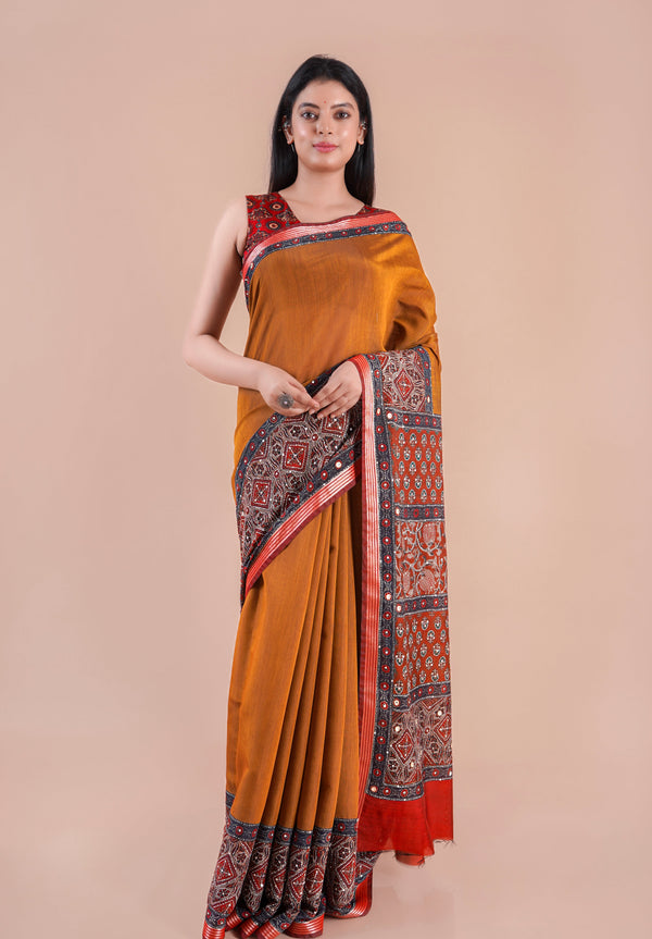Kora | Chanderi saree katha with mirror work