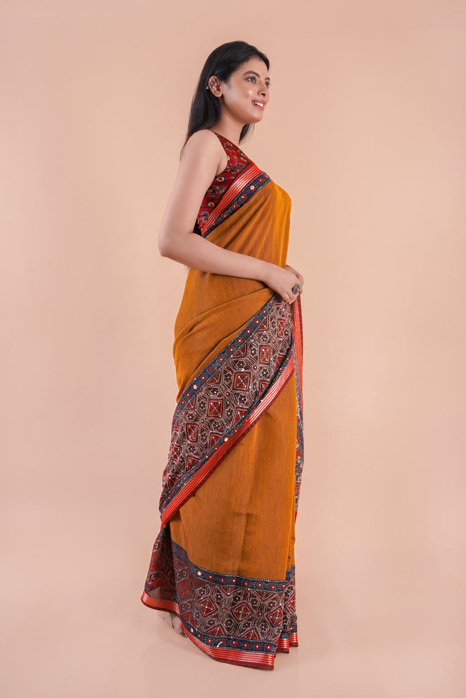 Kora | Chanderi saree katha with mirror work