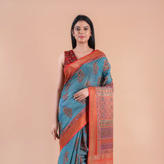 Leher | Chanderi saree katha with mirror work