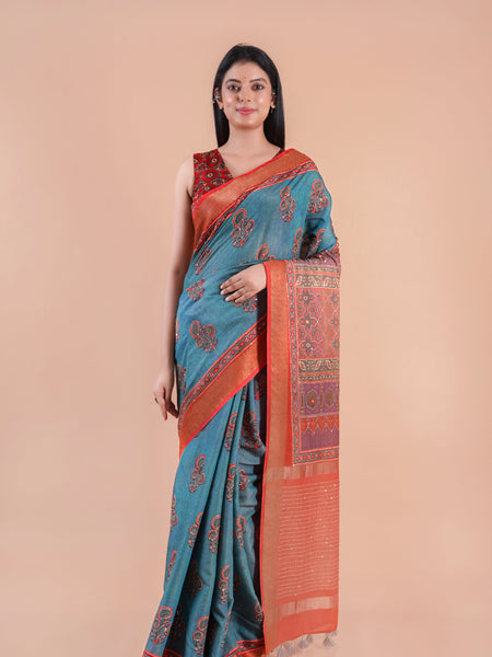 Leher | Chanderi saree katha with mirror work