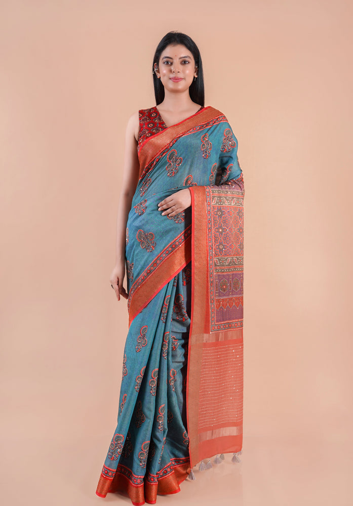 Leher | Chanderi saree katha with mirror work