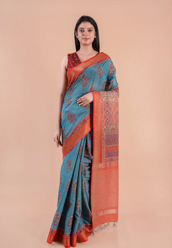 Leher | Chanderi saree katha with mirror work