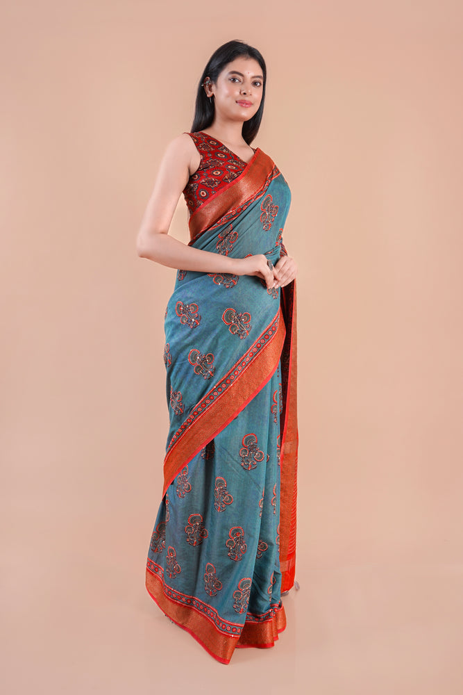 Leher | Chanderi saree katha with mirror work