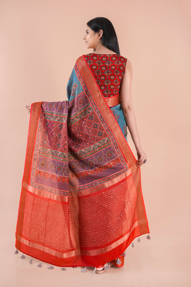 Leher | Chanderi saree katha with mirror work